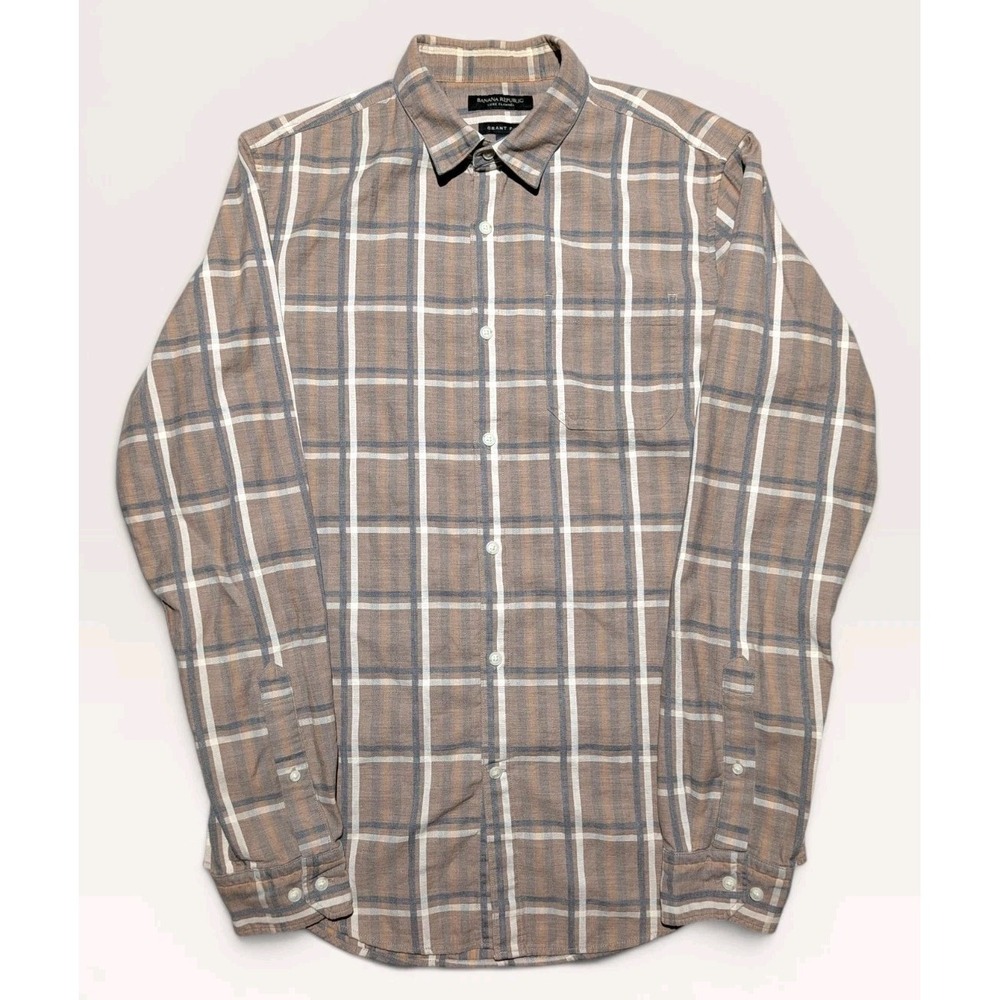 Banana Republic Luxe Flannel Grant Fit Long Sleeve Brown‎ Plaid Mens Shirt Med-T